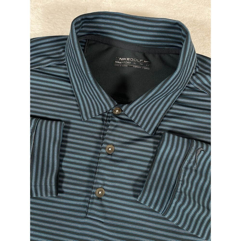 2000s Nike Golf Fit Dry Striped Long Sleeve Performance Polo Shirt Men's Sz‎ XL